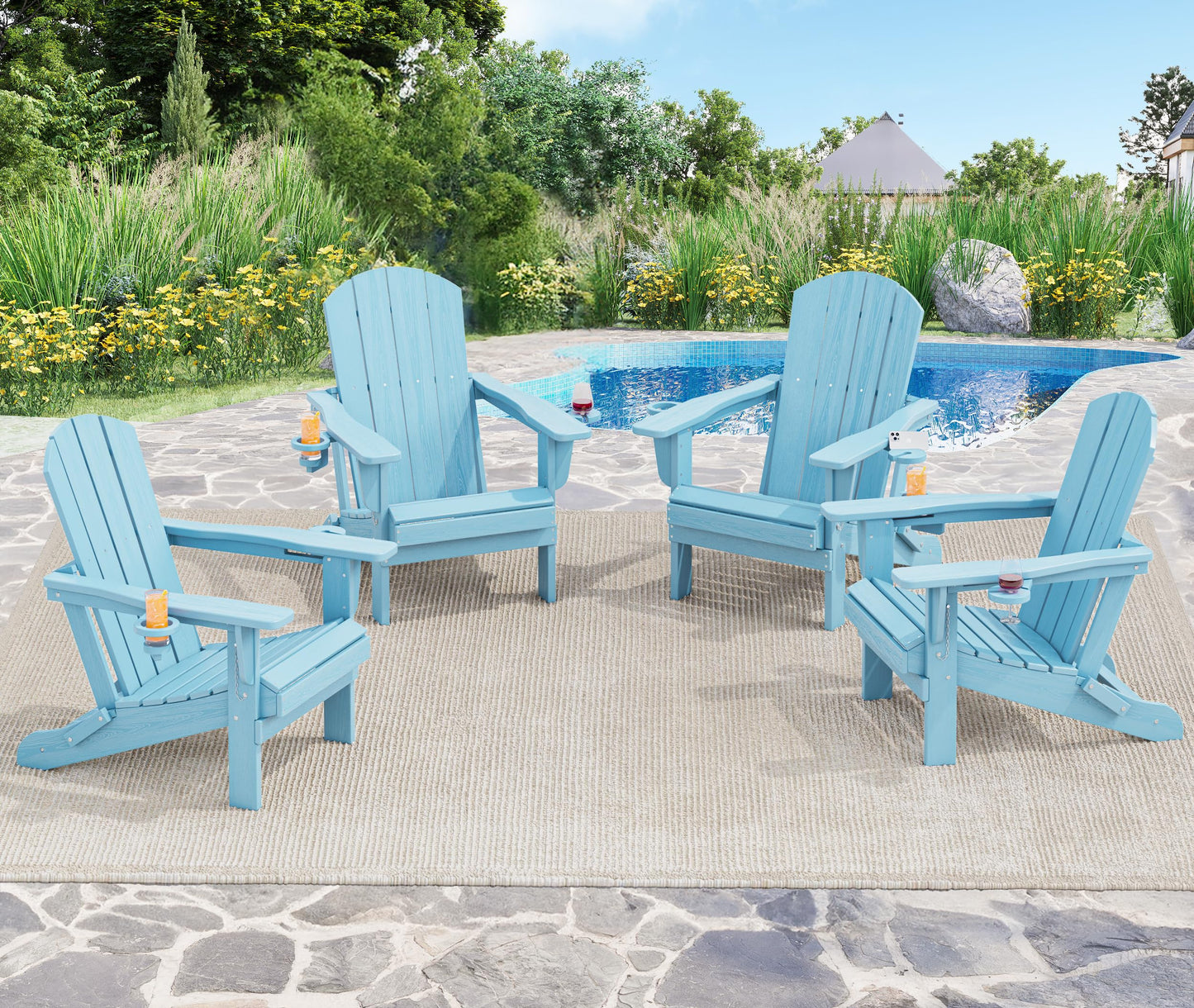 Folding Adirondack Chair – Weatherproof HDPE, Wood-Look