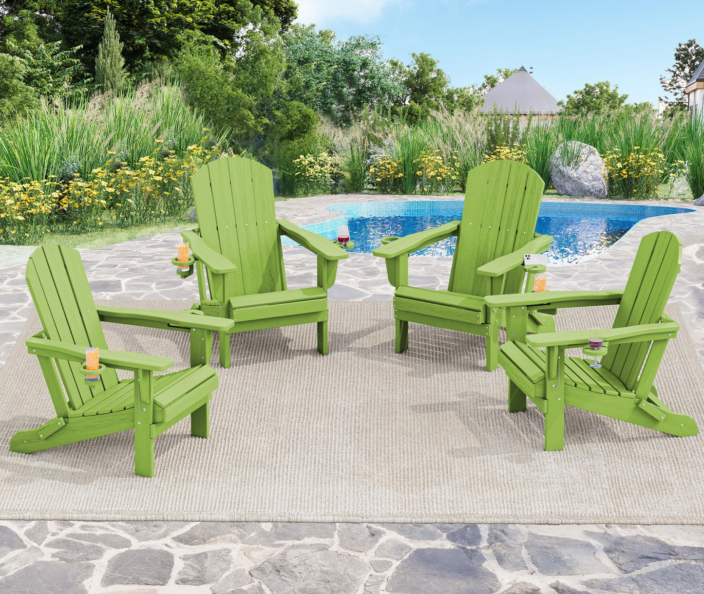 Folding Adirondack Chair – Weatherproof HDPE, Wood-Look
