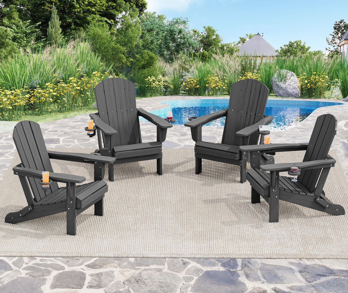 Folding Adirondack Chair – Weatherproof HDPE, Wood-Look