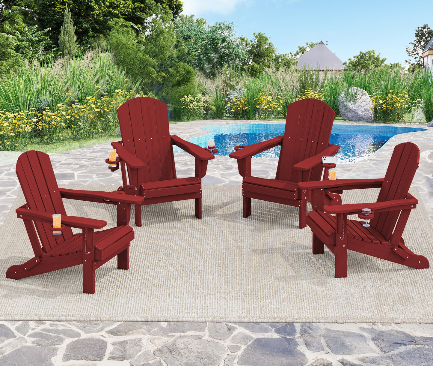 Folding Adirondack Chair – Weatherproof HDPE, Wood-Look