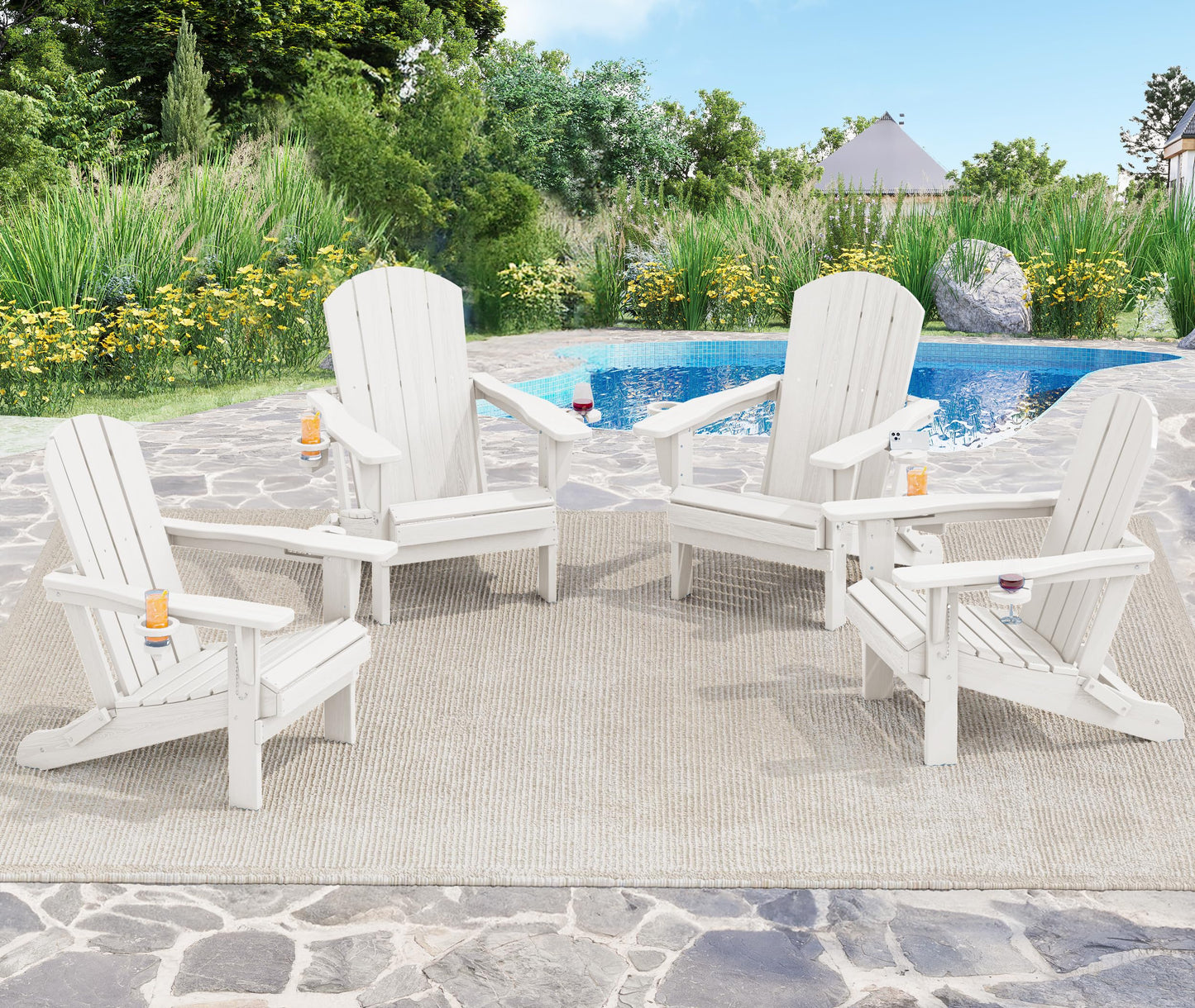 Folding Adirondack Chair – Weatherproof HDPE, Wood-Look