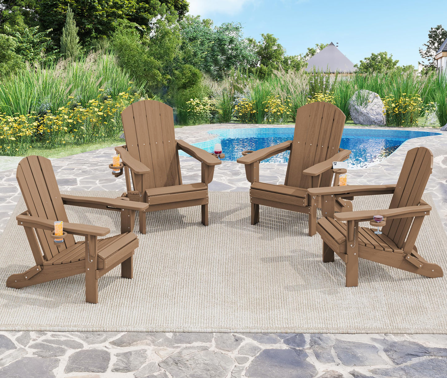 Folding Adirondack Chair – Weatherproof HDPE, Wood-Look