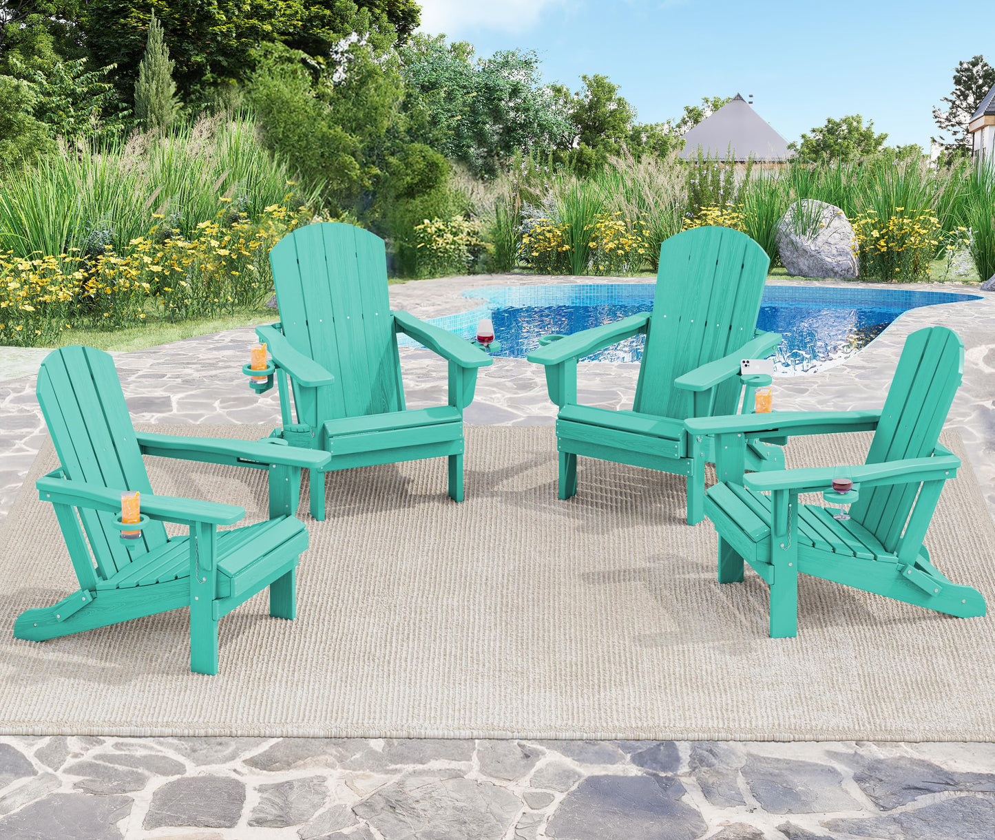 Folding Adirondack Chair – Weatherproof HDPE, Wood-Look