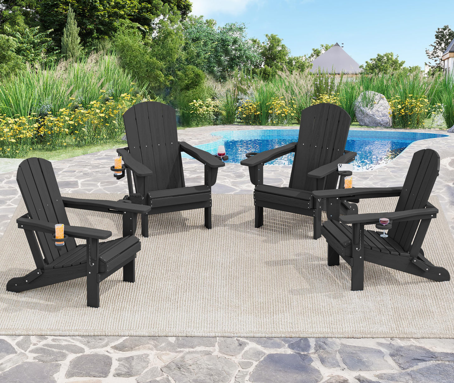 Folding Adirondack Chair – Weatherproof HDPE, Wood-Look
