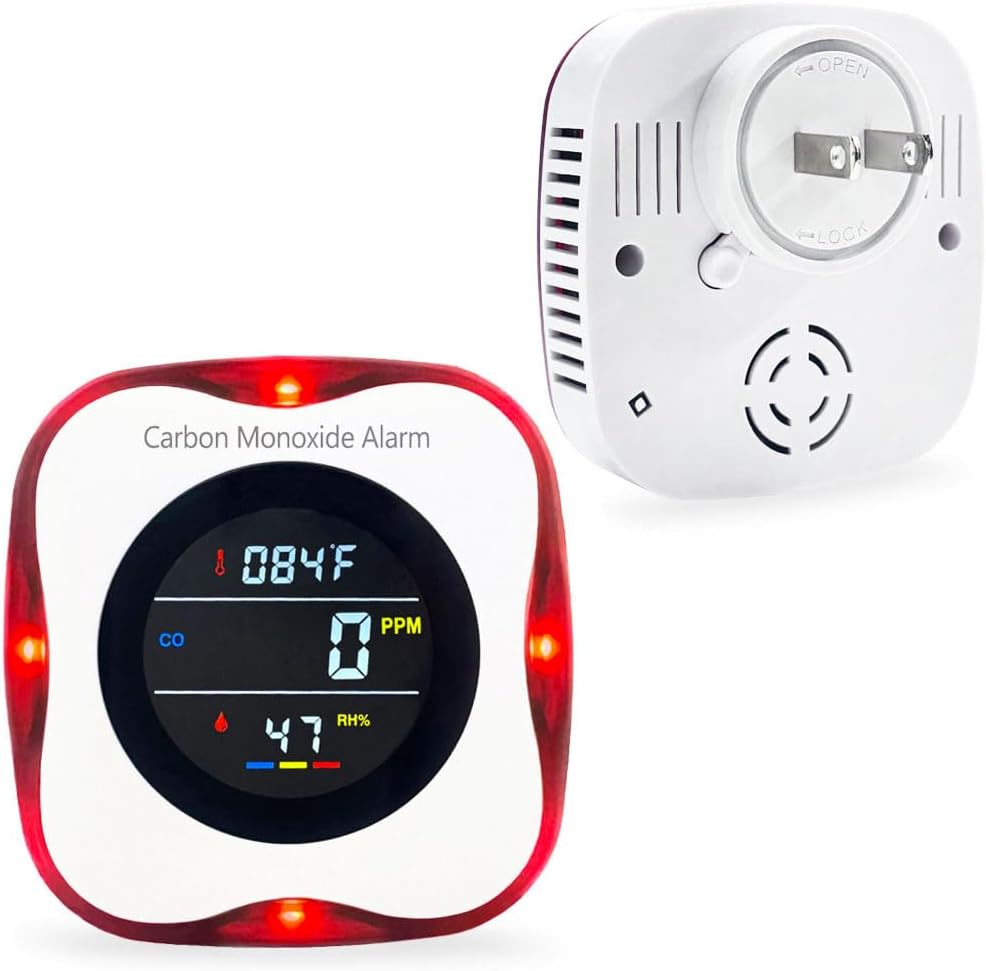 Plug-In CO Detector – 3-in-1 with LCD Temp & Humidity Display