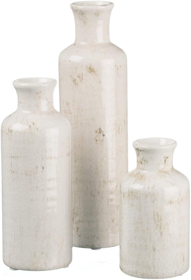 White Ceramic Vase Set – Decorative Vases for Shelf or Table