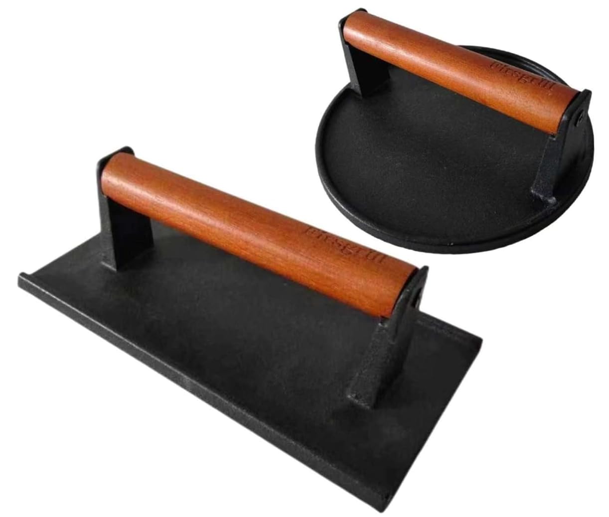 Cast Iron Burger Press – 7" Round, Wooden Handle