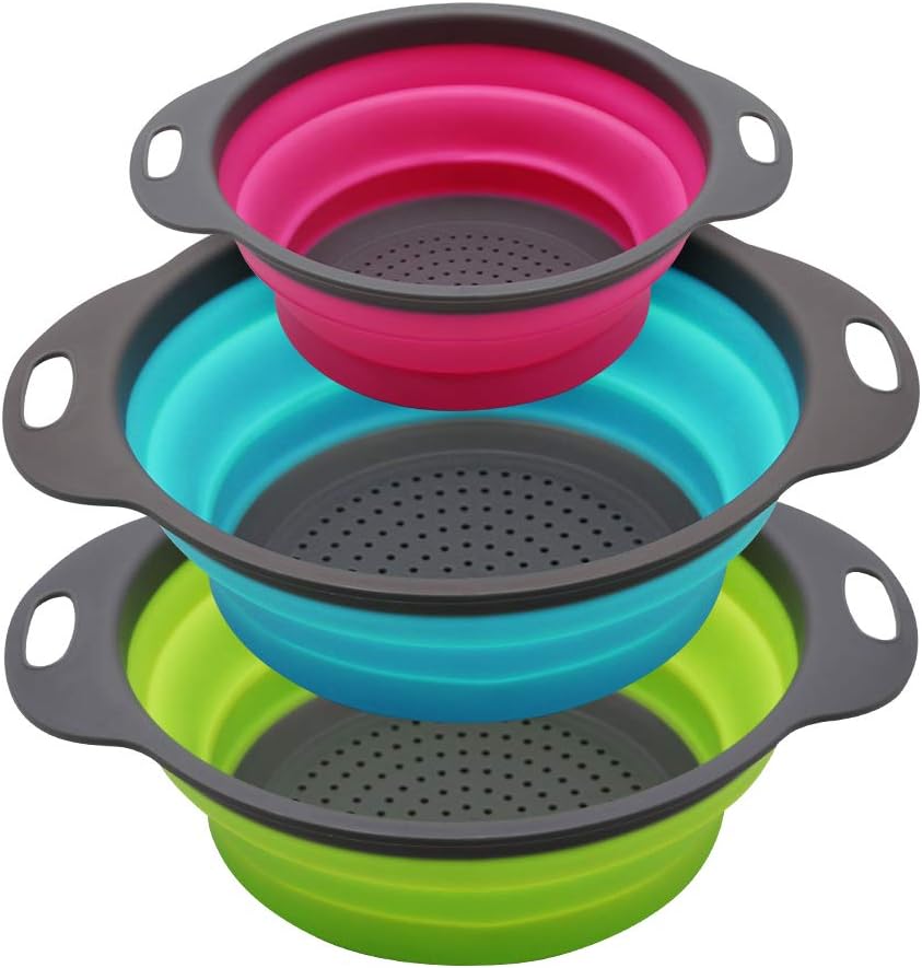 Collapsible Colander Set – 3PCS Round Silicone Strainers