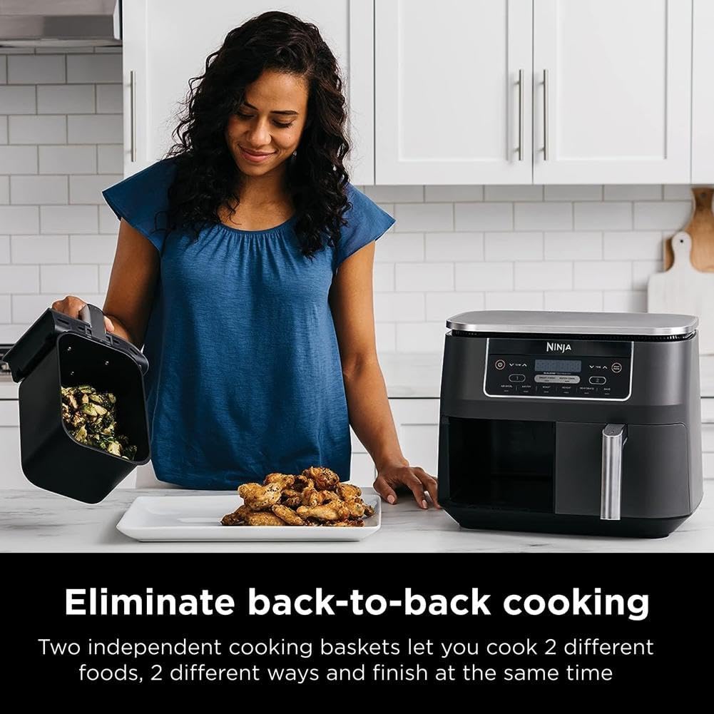 Dual Basket Air Fryer – 8QT, 6-in-1 with Smart Finish