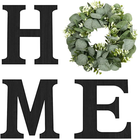 Wood Home Sign – Farmhouse Wall Decor with Eucalyptus Wreath