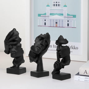 Thinker Statue Trio – “See, Hear, Speak No Evil” Abstract Set