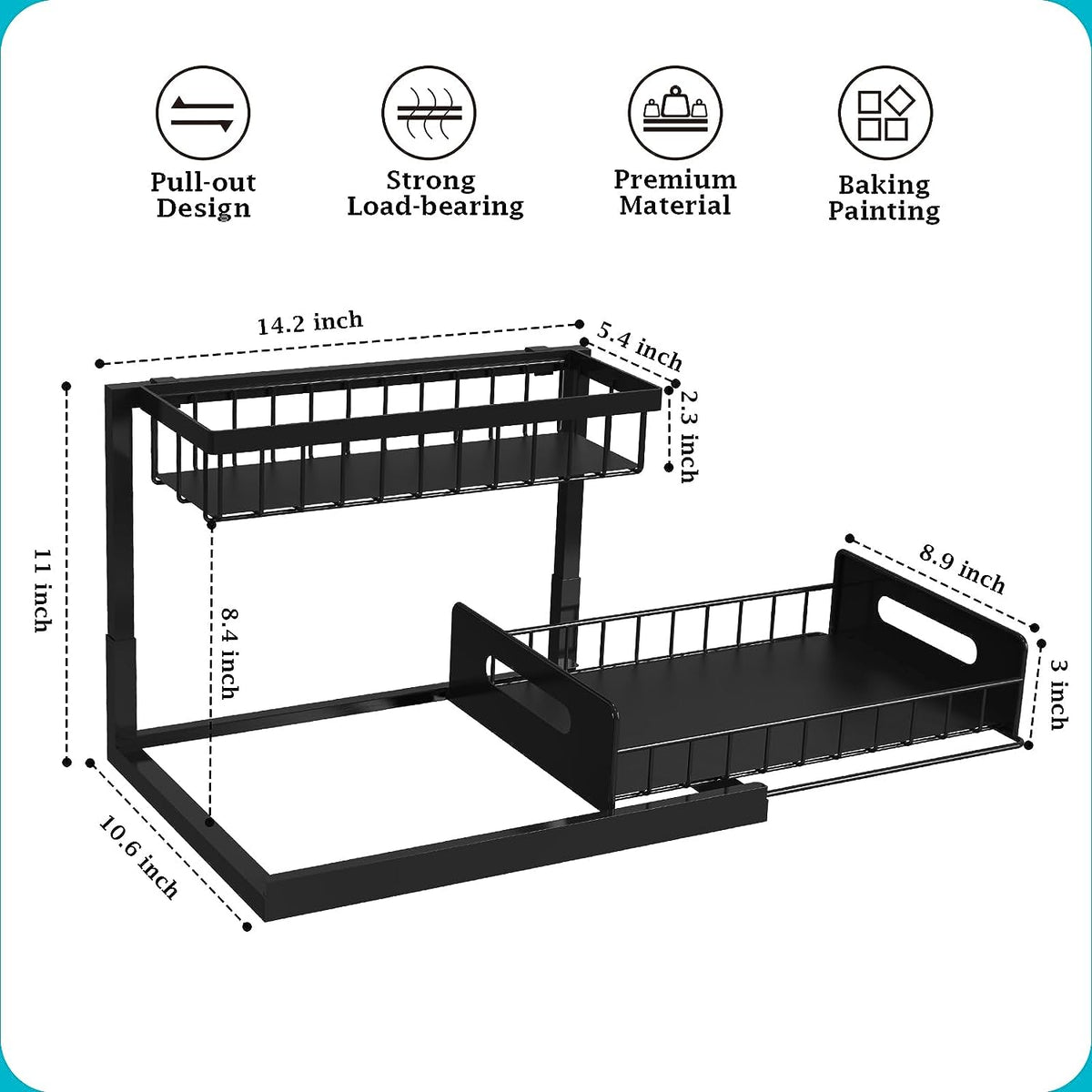 Under Sink Organizer – 2-Tier Sliding Shelf, Black