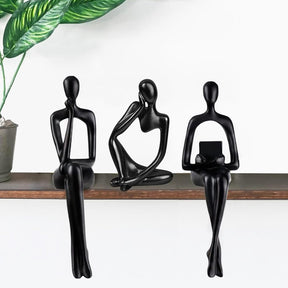 Thinker Statue Set – 3 Abstract Resin Figurines, Black