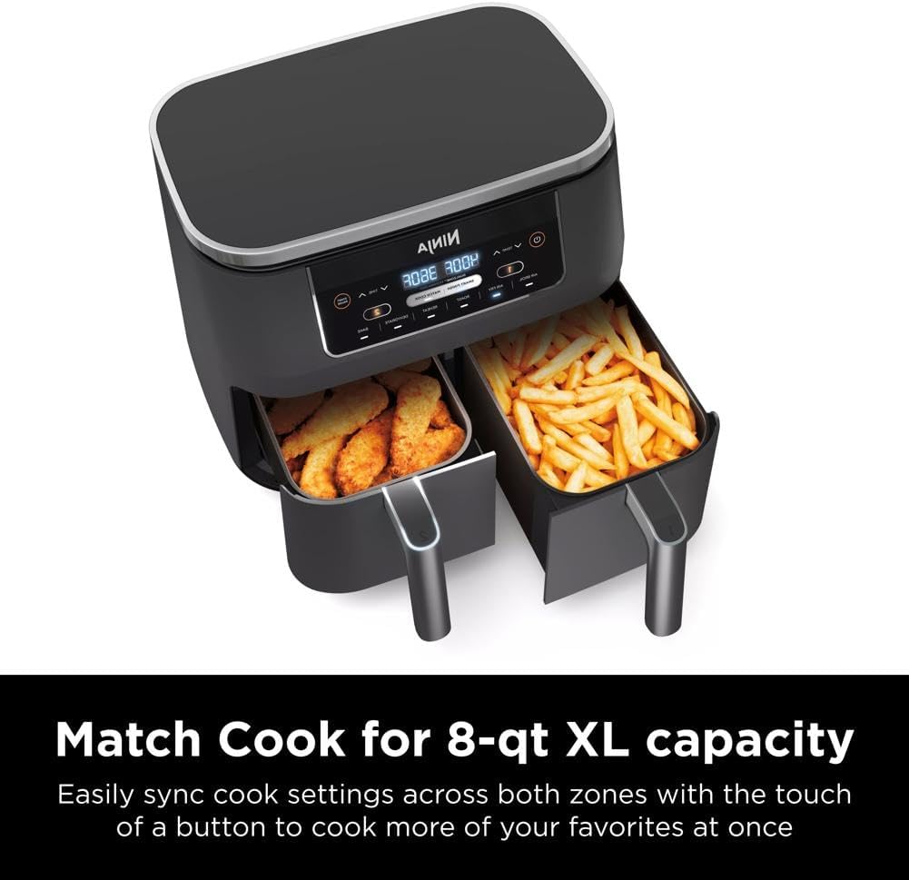 Dual Basket Air Fryer – 8QT, 6-in-1 with Smart Finish
