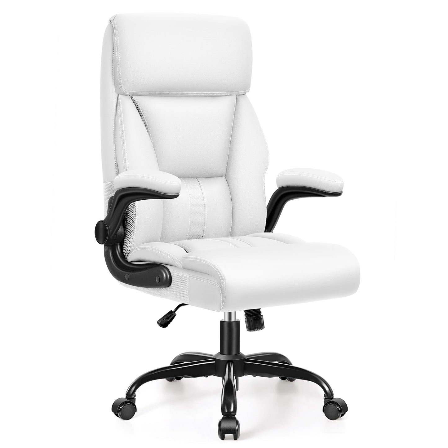Executive Office Chair – Leather, Flip-Up Arms, Swivel, Brown