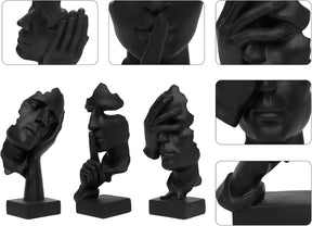 Thinker Statue Trio – “See, Hear, Speak No Evil” Abstract Set
