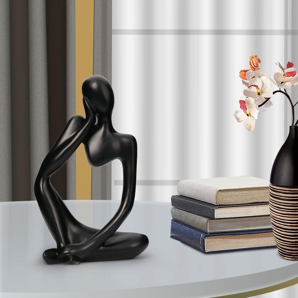 Thinker Statue Set – 3 Abstract Resin Figurines, Black