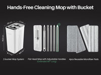 Mop and Bucket Set – Flat Squeeze, Long Handle, 4 Pads