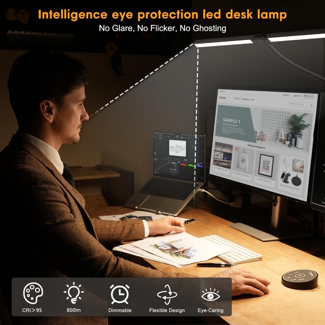 Architect Desk Lamp – Dual Monitor Light, Clamp Mount, 24W