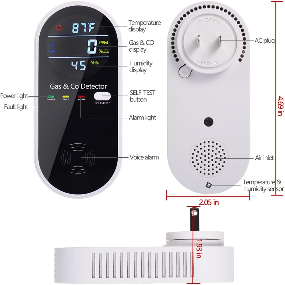 Gas & Carbon Monoxide Detector – Plug-in, 4-in-1 with Display