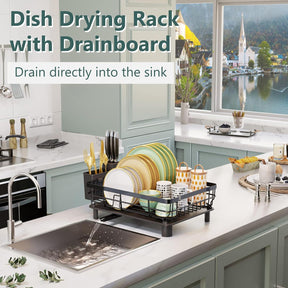 Dish Drying Rack – Drainboard, Utensil & Knife Slots, Black