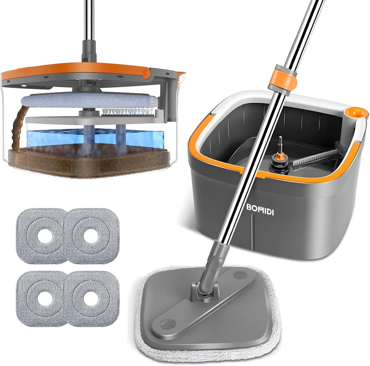 Spin Mop System – Dual Bucket with Washable Microfiber Pads