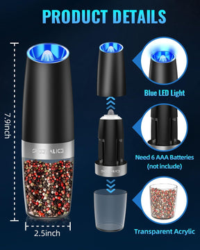 Electric Salt & Pepper Grinder Set – LED Light, Adjustable Coarseness