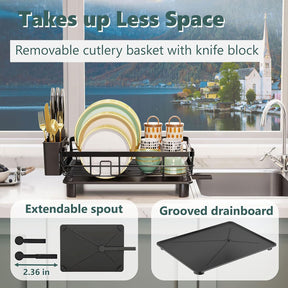 Dish Drying Rack – Drainboard, Utensil & Knife Slots, Black