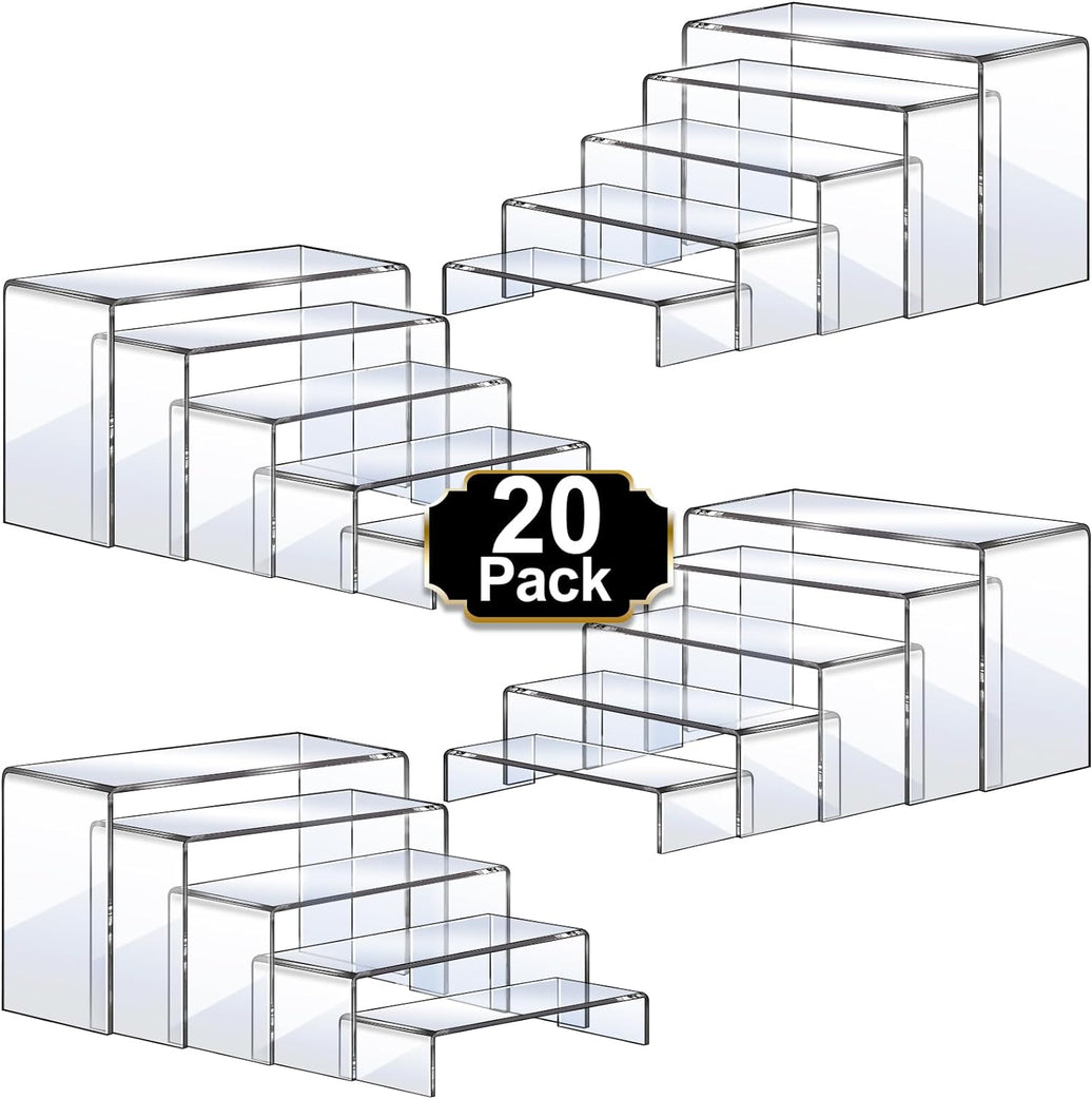 Acrylic Display Risers – 20PCS Clear Stand Set for Decor & Showcase