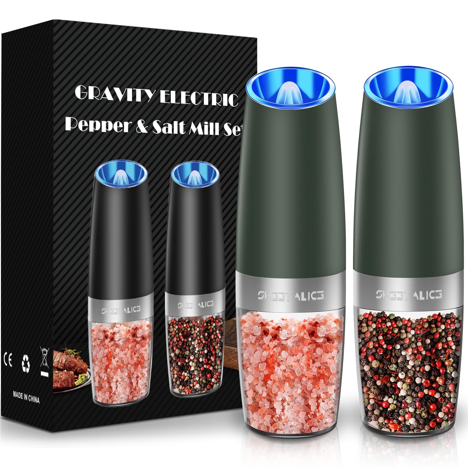 Electric Salt & Pepper Grinder Set – LED Light, Adjustable Coarseness