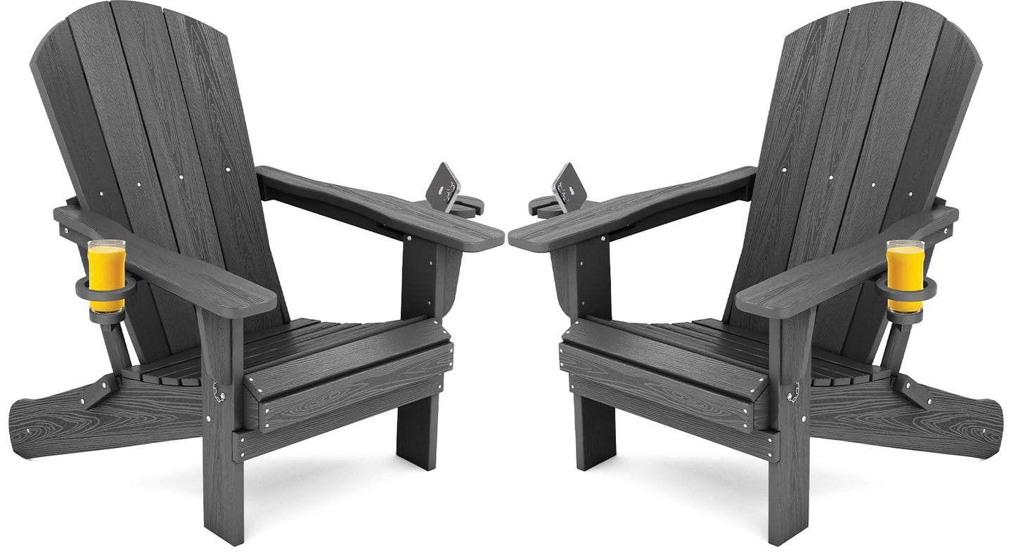 Folding Adirondack Chair – Weatherproof HDPE, Wood-Look