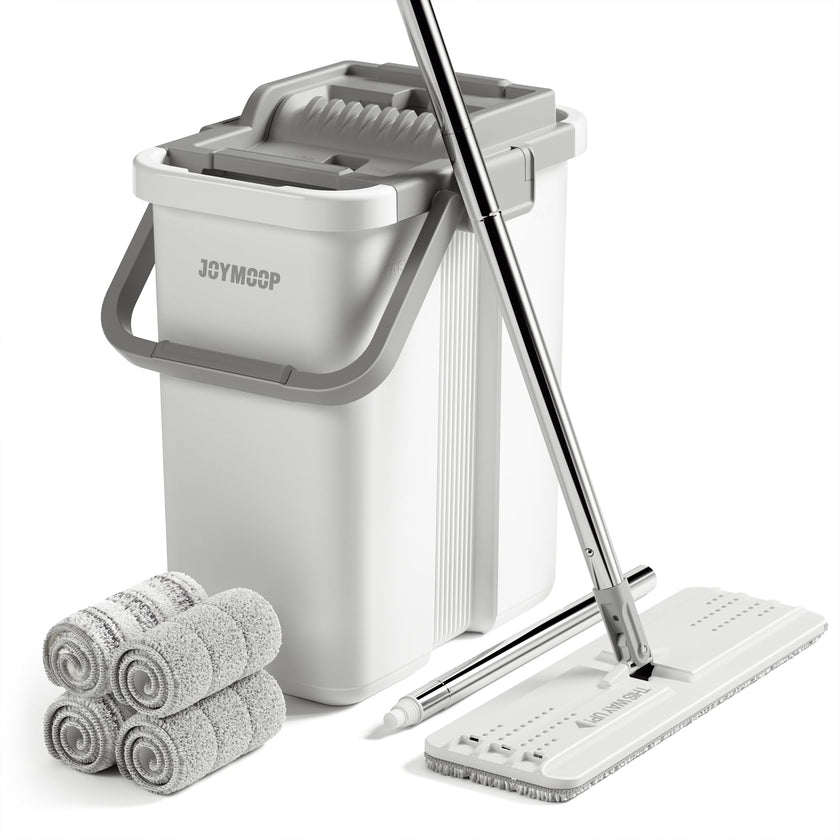 Mop and Bucket Set – Flat Squeeze, Long Handle, 4 Pads