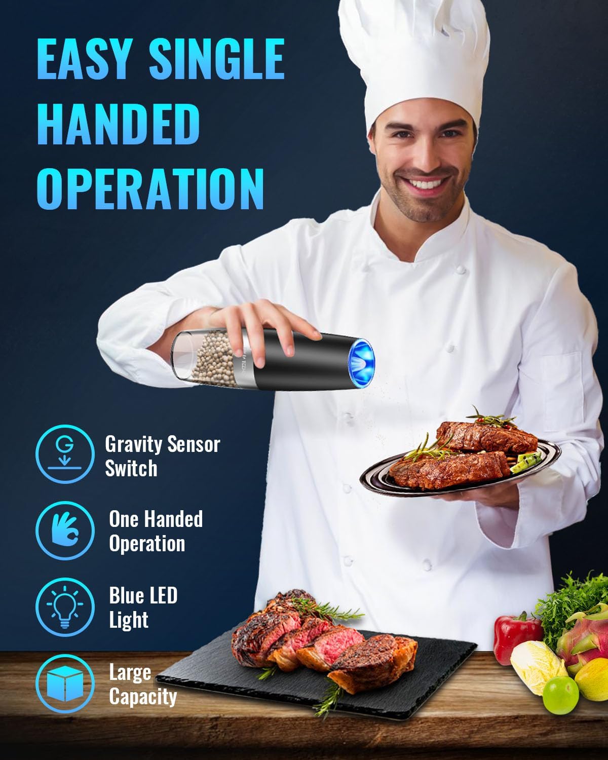 Electric Salt & Pepper Grinder Set – LED Light, Adjustable Coarseness