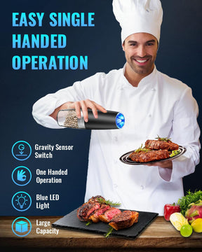 Electric Salt & Pepper Grinder Set – LED Light, Adjustable Coarseness