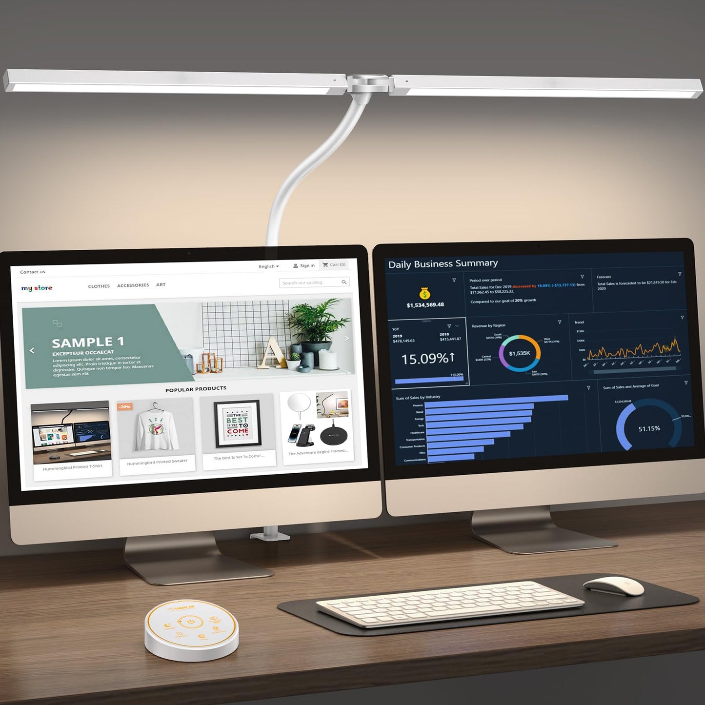 Architect Desk Lamp – Dual Monitor Light, Clamp Mount, 24W