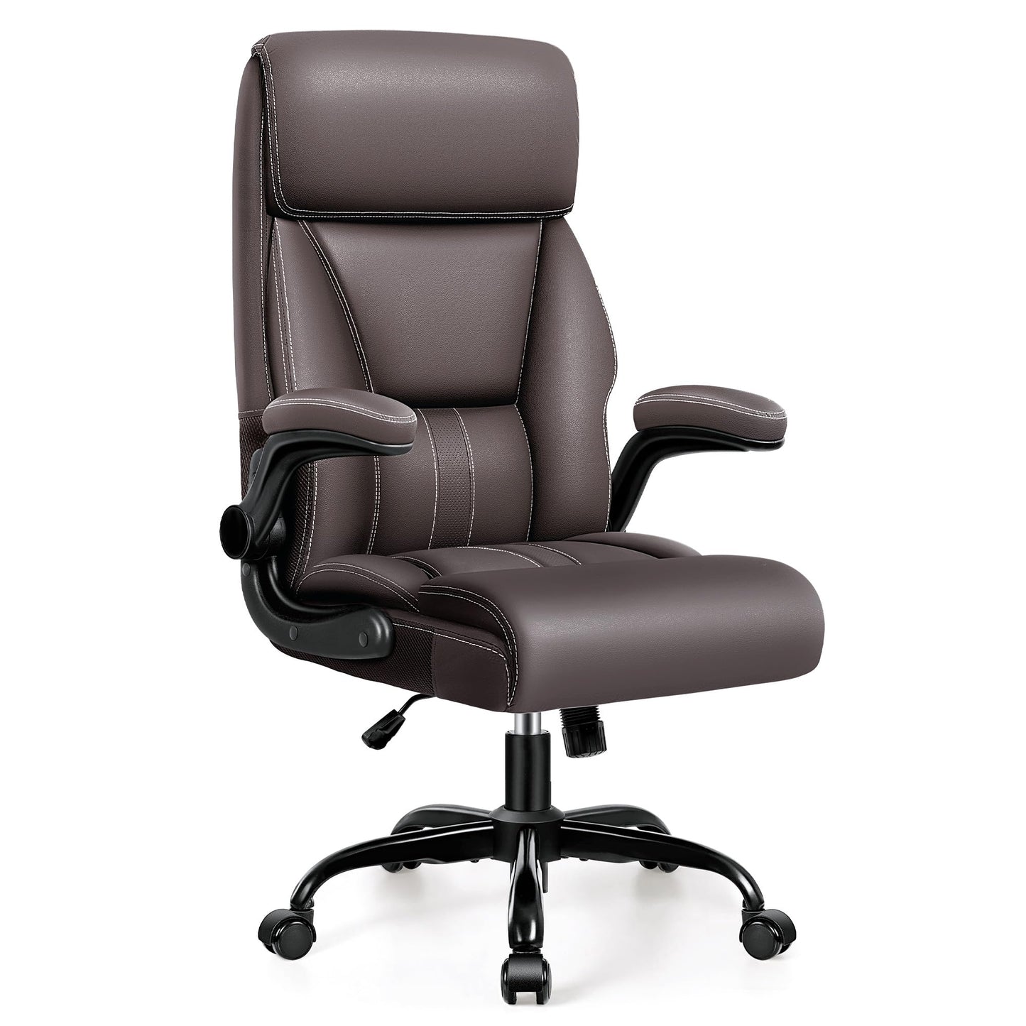Executive Office Chair – Leather, Flip-Up Arms, Swivel, Brown