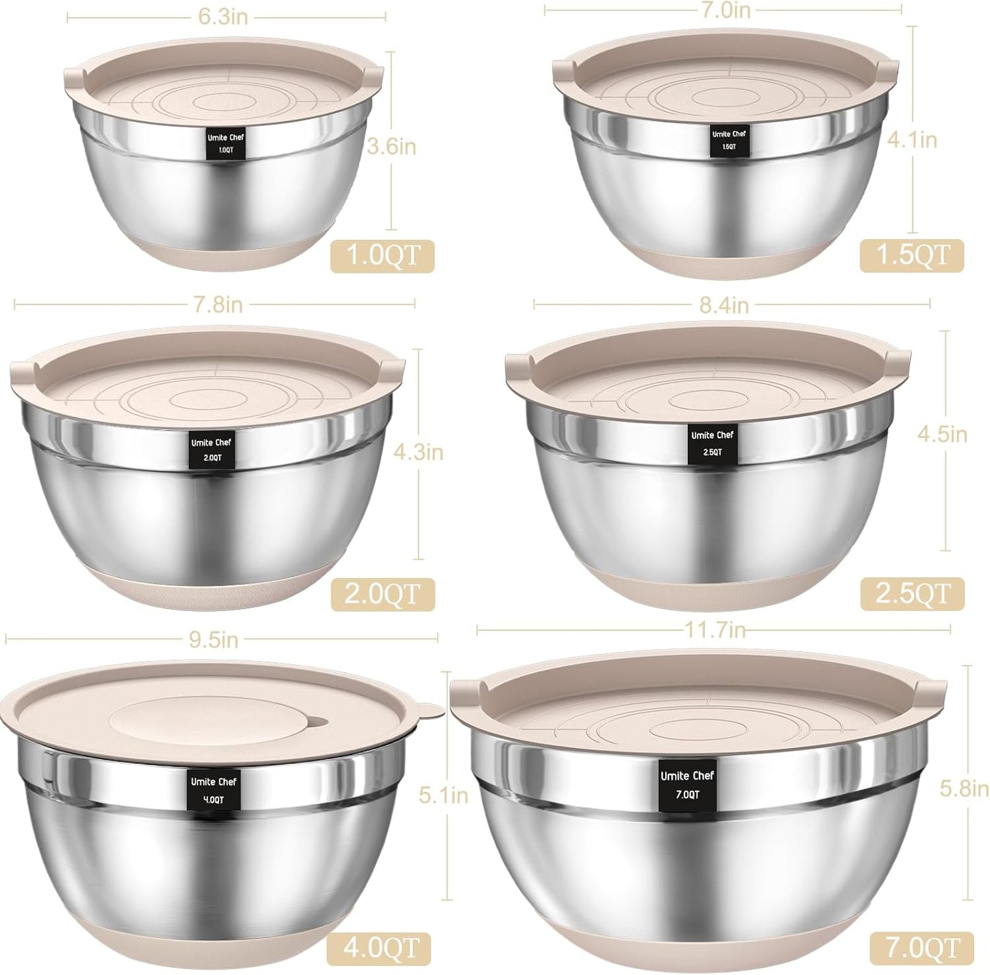 Mixing Bowls Set with Lids – 26PCS Stainless Steel, Non-Slip Base, Graters Included