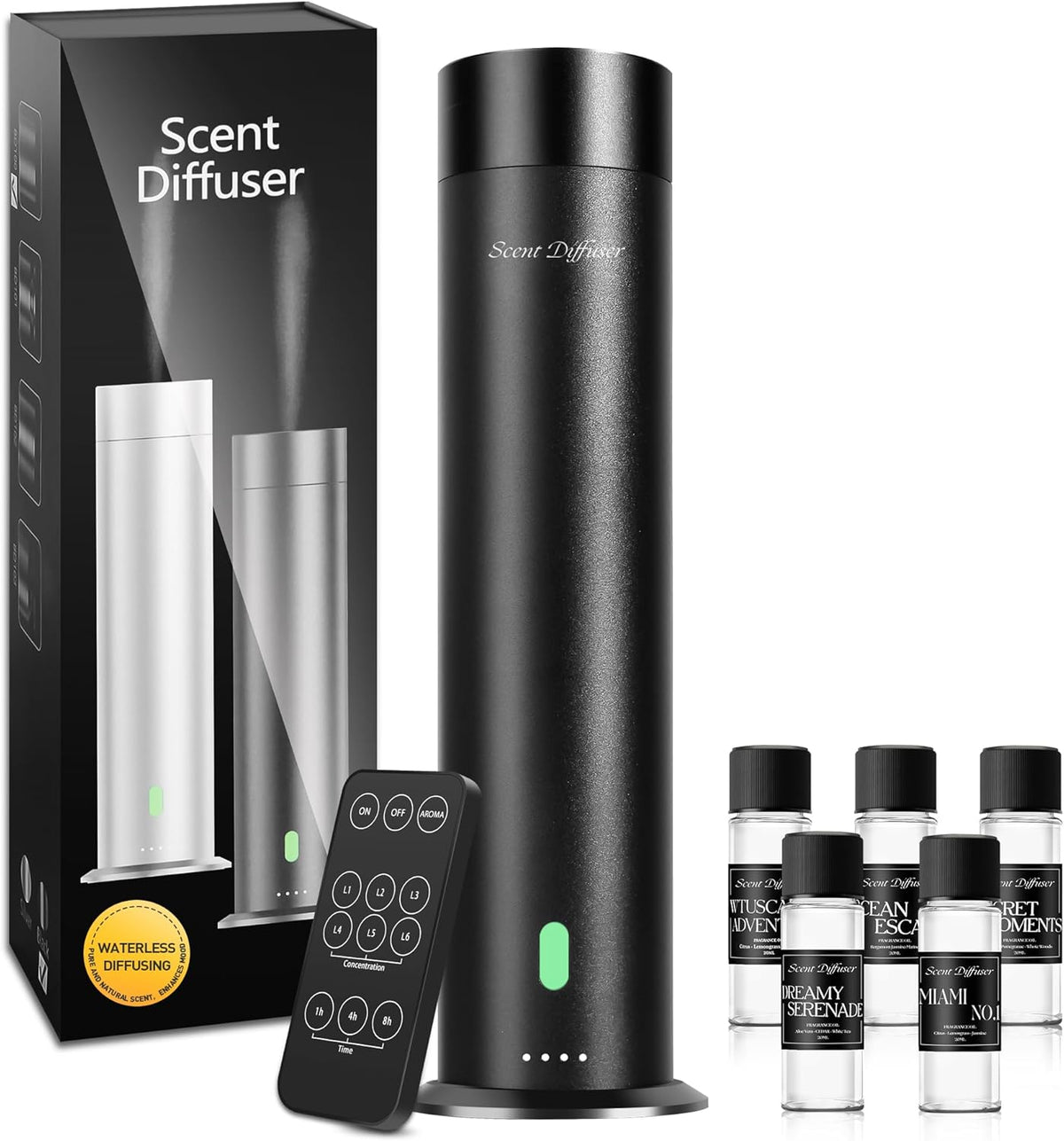 Waterless Scent Diffuser Kit – Covers 800 Sq Ft, Remote, 5 Oils Included