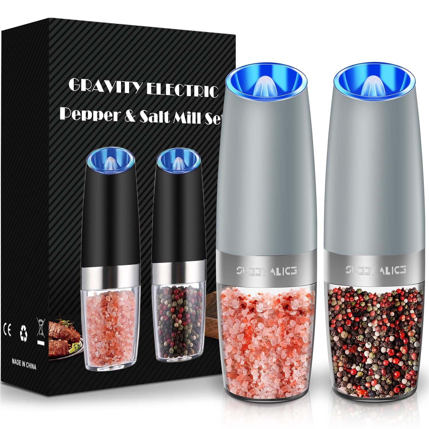 Electric Salt & Pepper Grinder Set – LED Light, Adjustable Coarseness