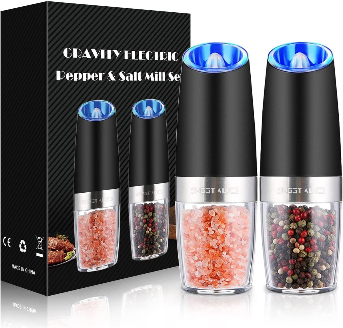 Electric Salt & Pepper Grinder Set – LED Light, Adjustable Coarseness