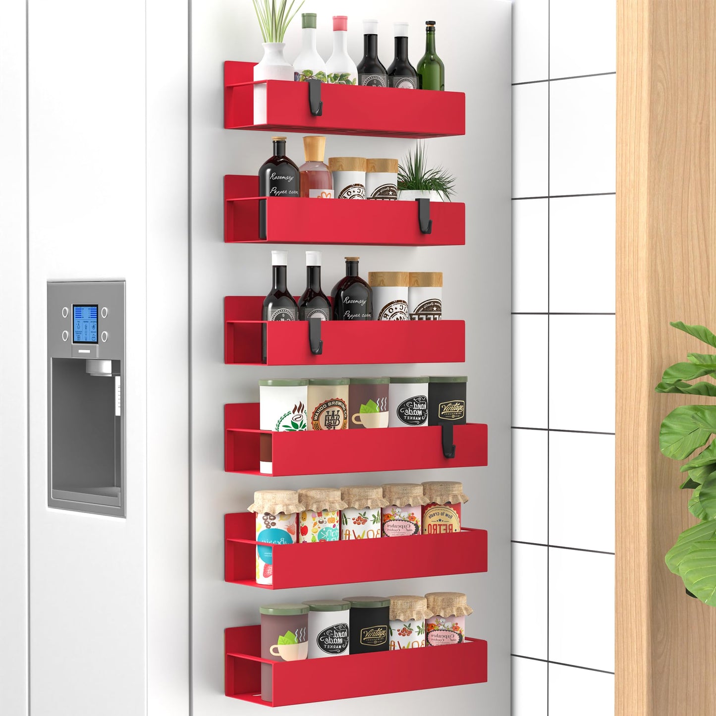 Magnetic Spice Rack – 4-Pack Fridge and Oven Organizer Set, Black