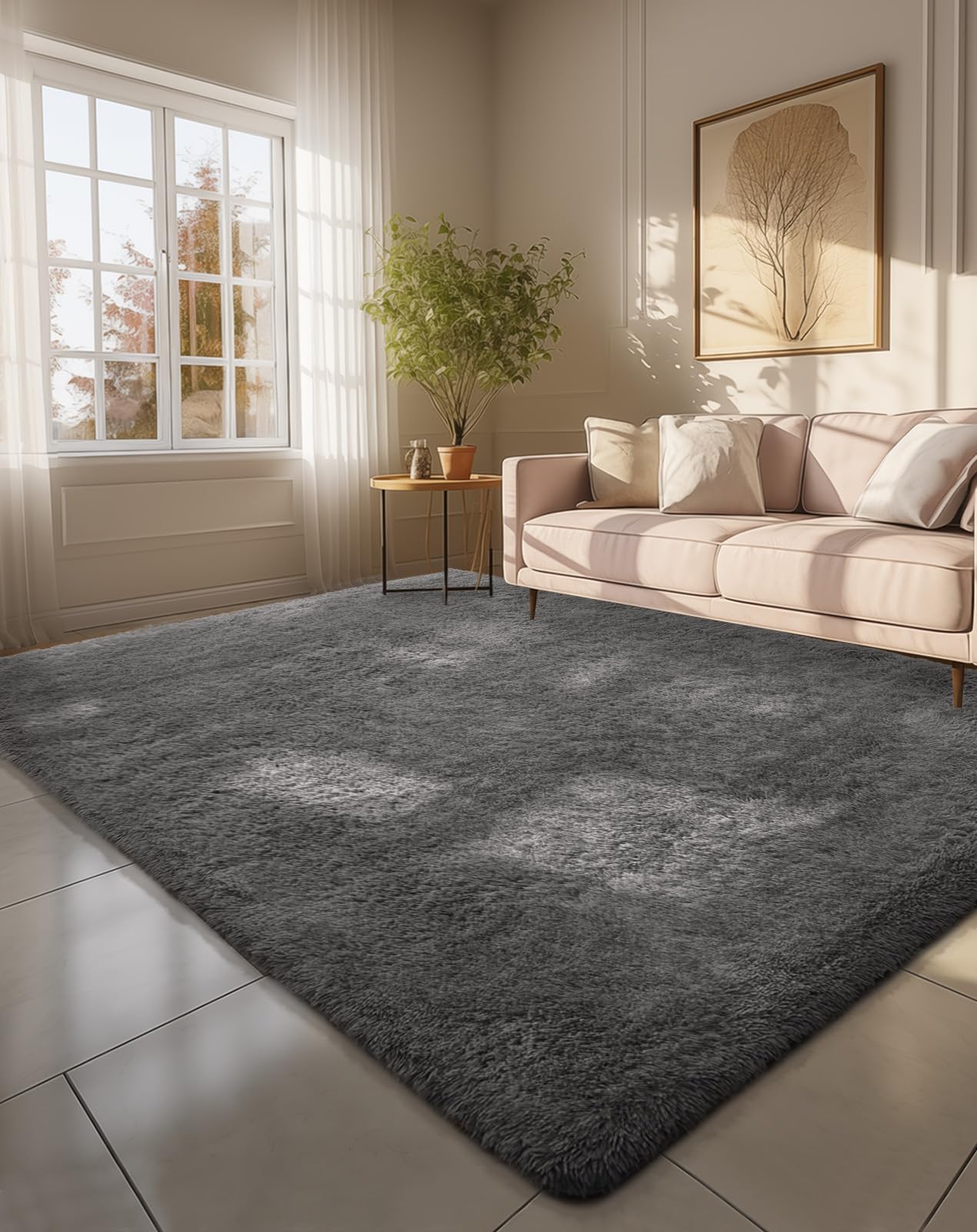 Fluffy Shag Rug – 4x6 Grey Carpet for Bedroom, Living Room, Dorm