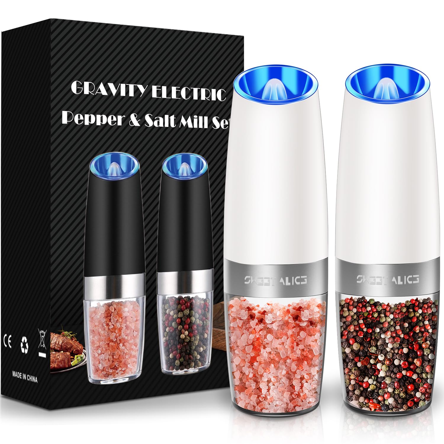 Electric Salt & Pepper Grinder Set – LED Light, Adjustable Coarseness