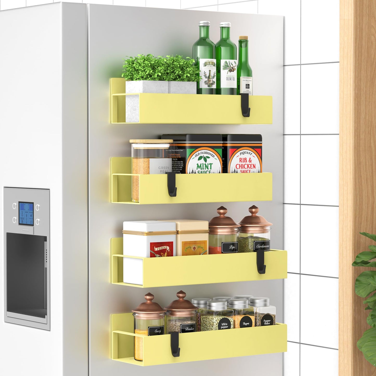 Magnetic Spice Rack – 4-Pack Fridge and Oven Organizer Set, Black