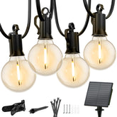 Solar String Lights – 38FT G40 Bulbs with USB, Waterproof Patio Lights