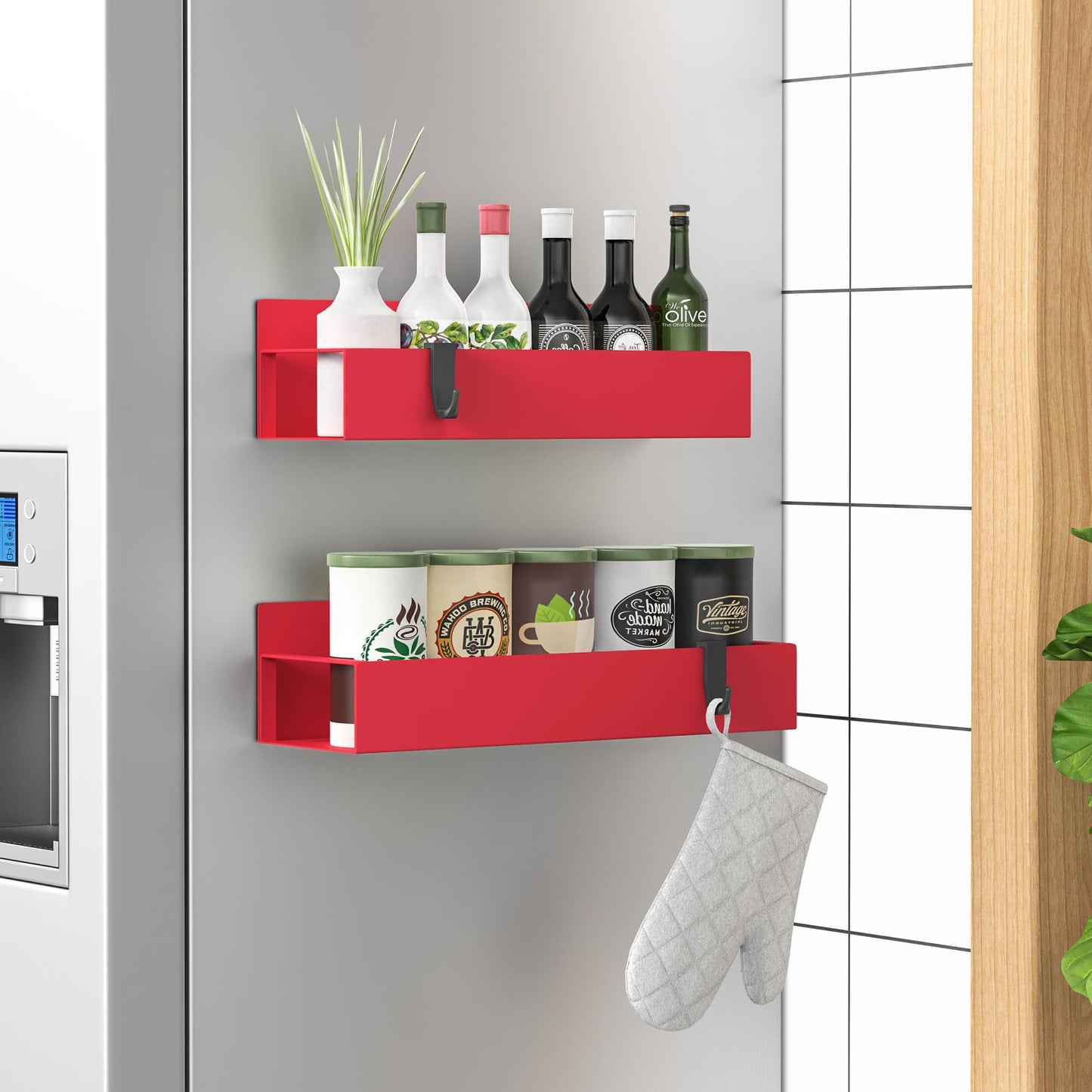 Magnetic Spice Rack – 4-Pack Fridge and Oven Organizer Set, Black