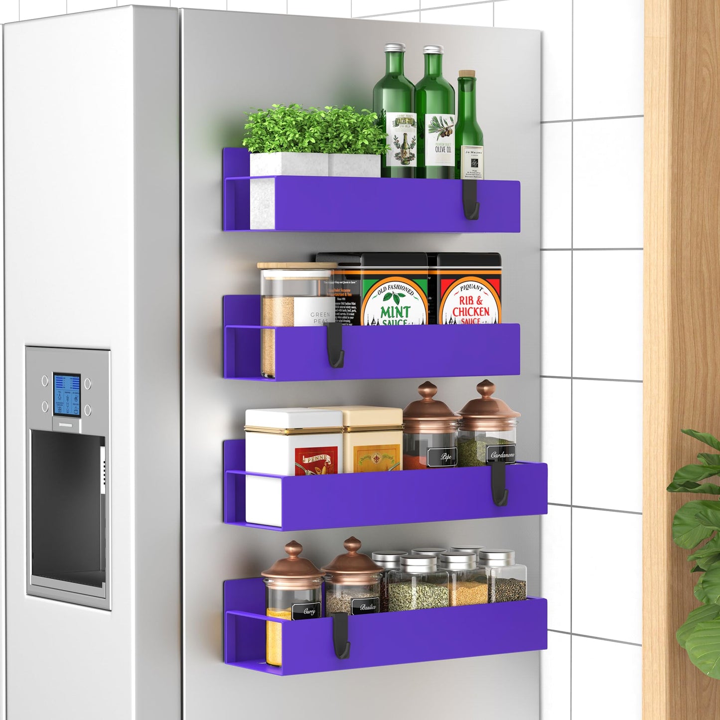 Magnetic Spice Rack – 4-Pack Fridge and Oven Organizer Set, Black