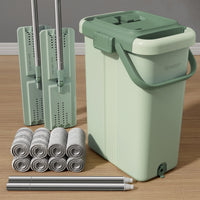 Mop and Bucket Set – Flat Squeeze, Long Handle, 4 Pads