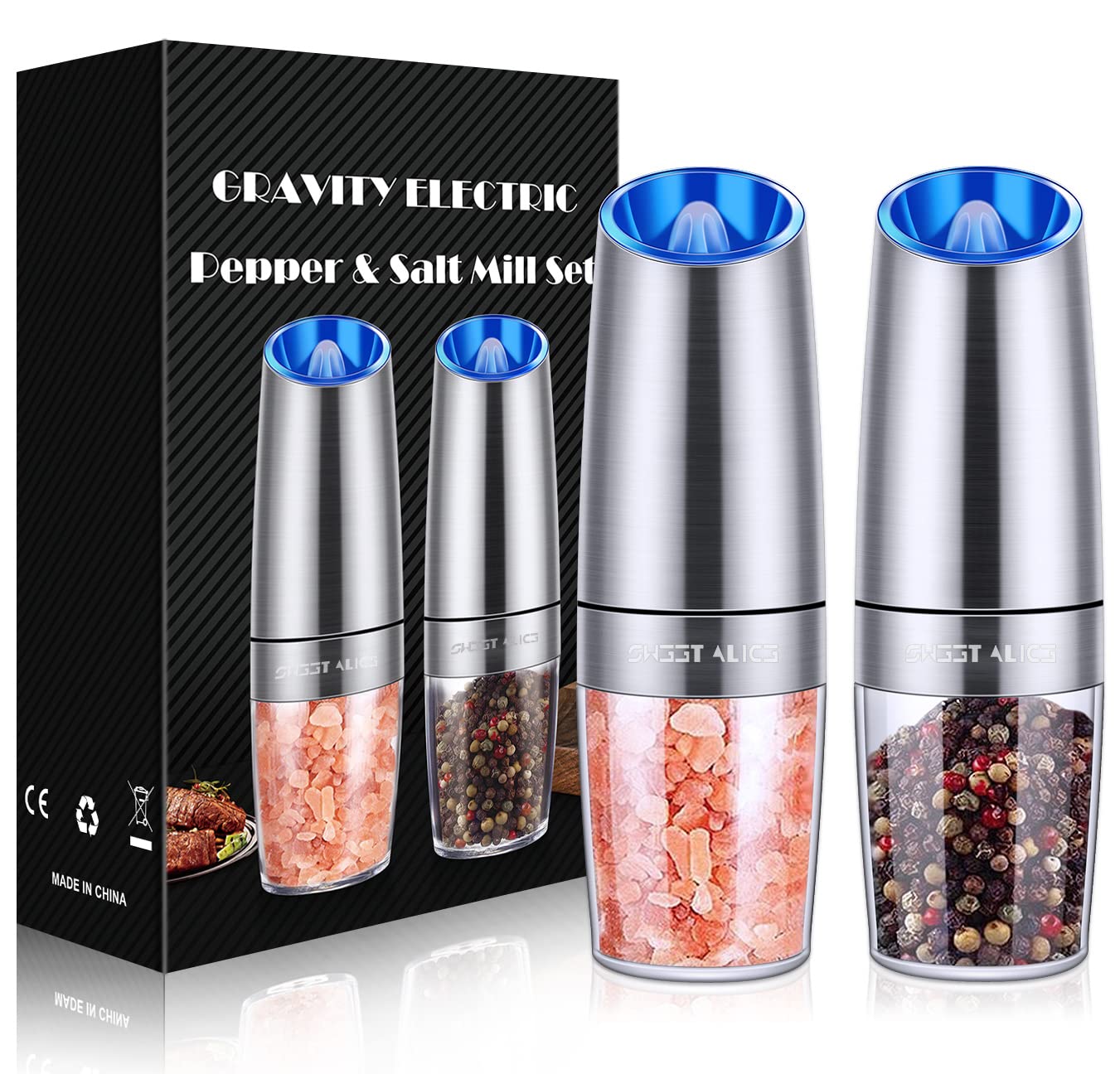 Electric Salt & Pepper Grinder Set – LED Light, Adjustable Coarseness