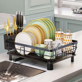 Dish Drying Rack – Drainboard, Utensil & Knife Slots, Black